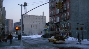 Taxi in front of a Brooklyn apartment building