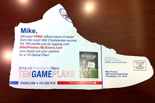 The Philadelphia 76ers using a personal postcard to sell tickets