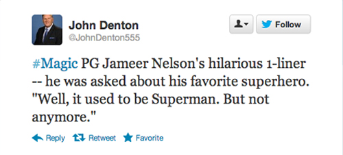 Jameer Nelson of the Orlando Magic was asked who his favorite superhero was and he answered in an expected manner