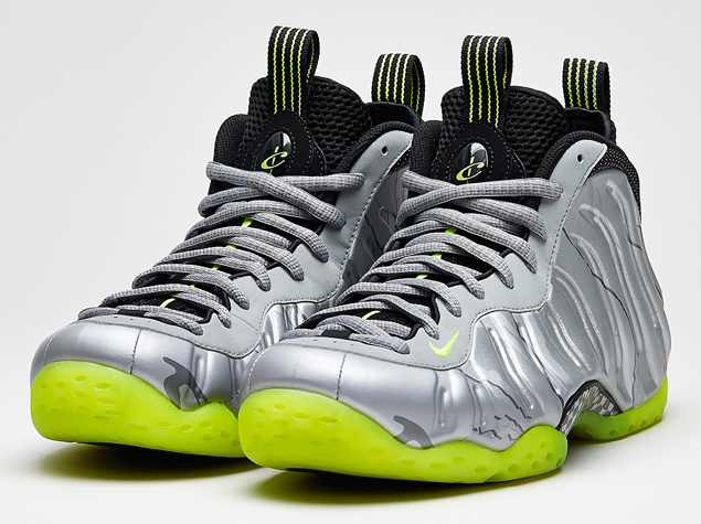 silver and green foamposites