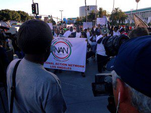 Image courtesy of Craig Dietrich/Flickr. National Action Network Los Angeles participants march outside Staples Center in protest of Donald Sterling's racist comments