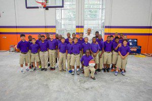 Image courtesy of Joe Goodwin Photography. Darrell Griffith and the children of West End School attend the opening of  the Darrell Griffith Athletic Center.