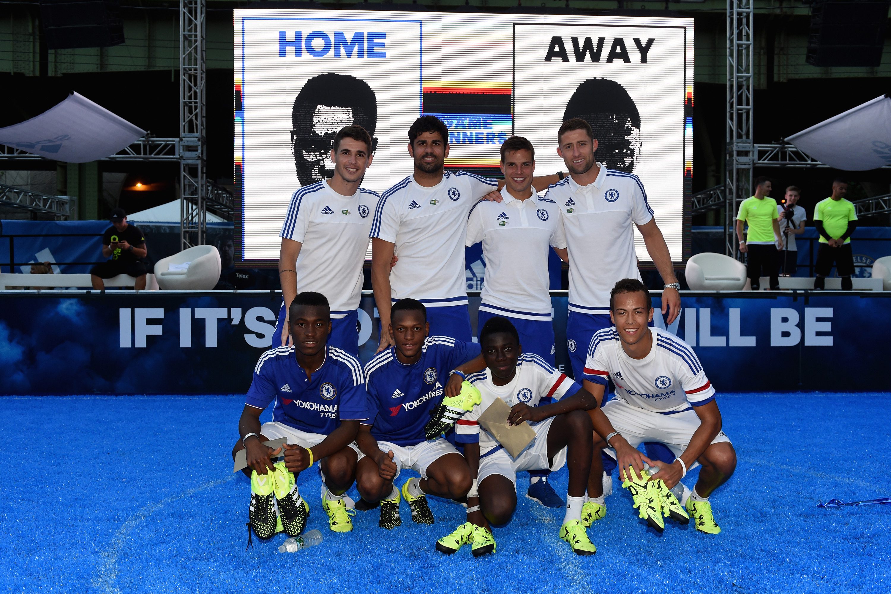 Chelsea's Gary Cahill, Oscar, Diego Costa, Cesar Azpilicueta, Eden Hazard during the Adidas Be The Difference Event on 21st July 2015 at the FC Harlem Training Ground in Harlem, New York, USA.