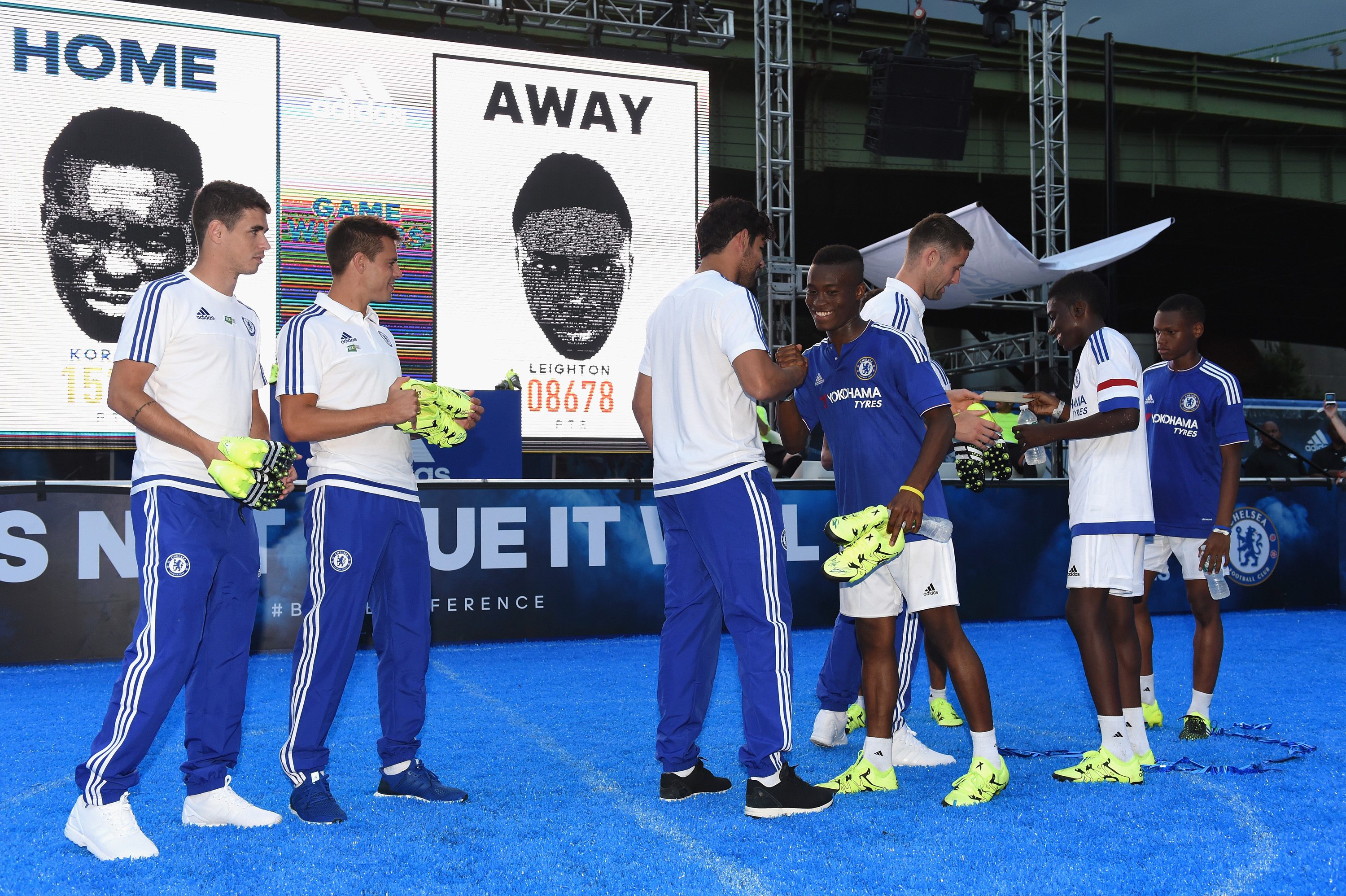 Chelsea's Gary Cahill, Oscar, Diego Costa, Cesar Azpilicueta during the Adidas Be The Difference Event on 21st July 2015 at the FC Harlem Training Ground in Harlem, New York, USA.