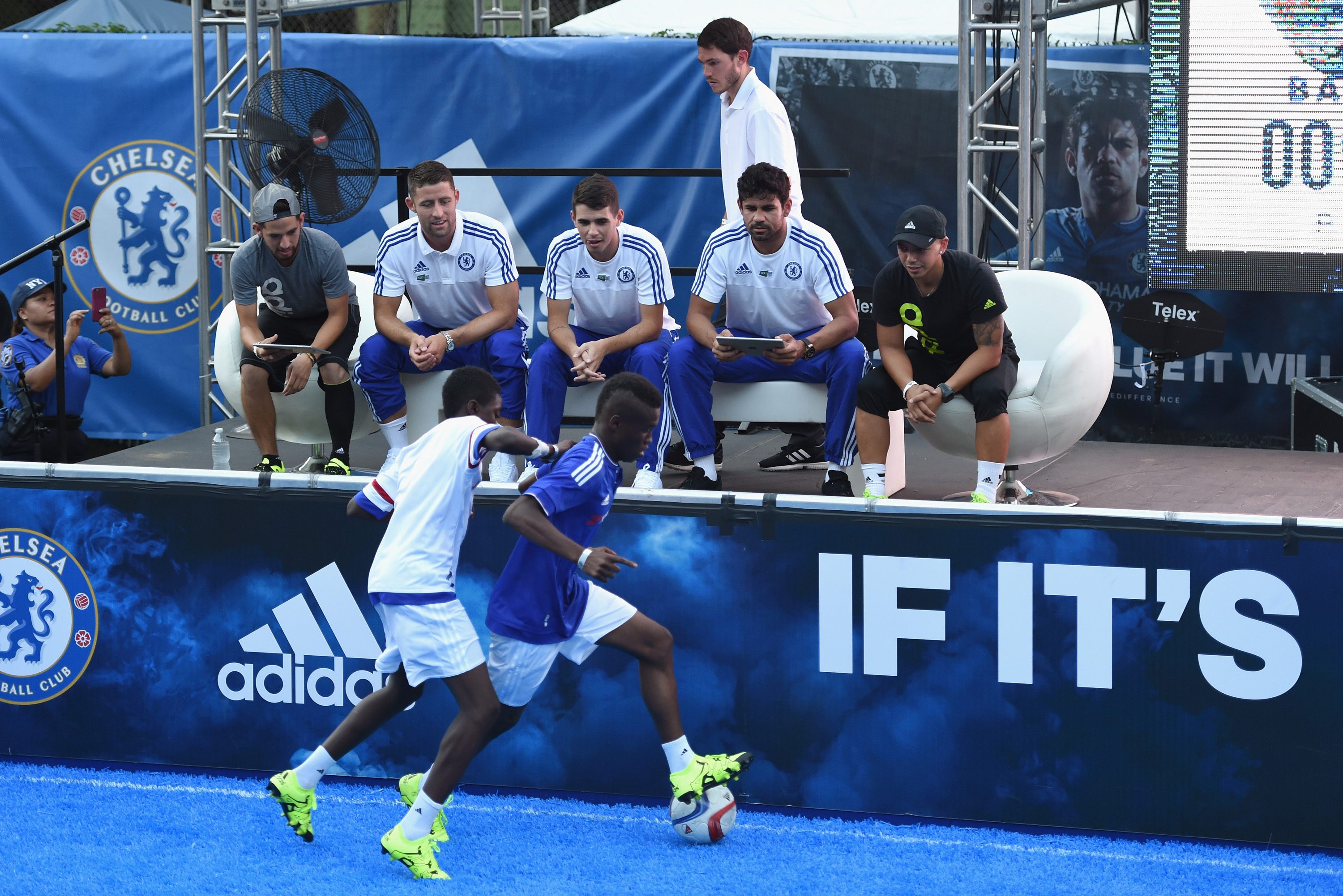 Chelsea's Gary Cahill, Oscar, Diego Costa during the Adidas Be The Difference Event on 21st July 2015 at the FC Harlem Training Ground in Harlem, New York, USA.