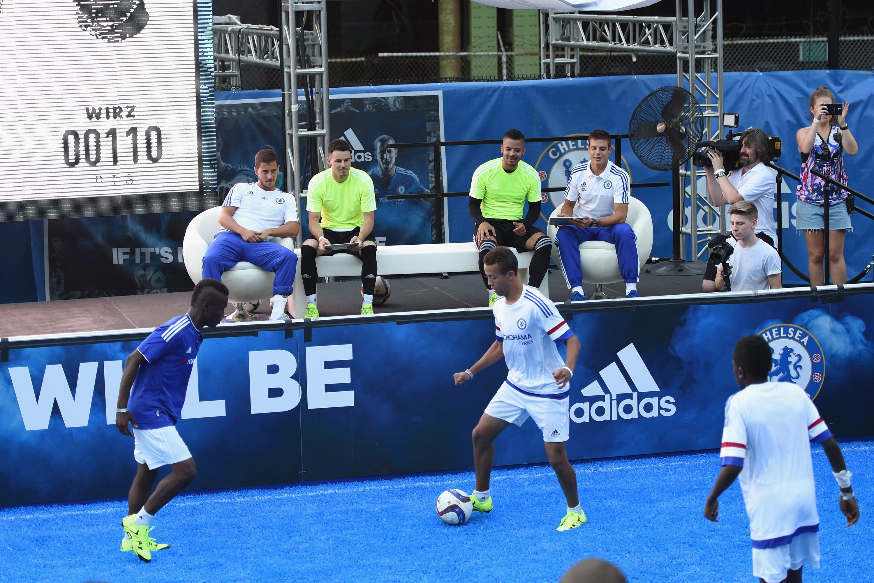 Chelsea's Eden Hazard, Cesar Azpilicueta during the Adidas Be The Difference Event on 21st July 2015 at the FC Harlem Training Ground in Harlem, New York, USA.