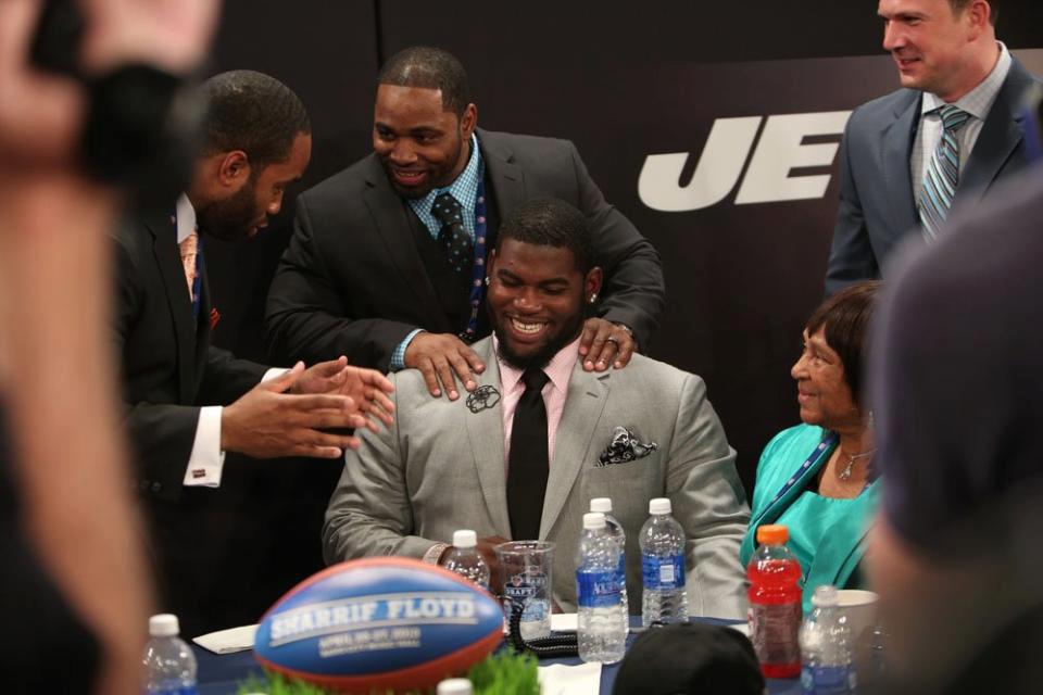 Sharrif Floyd is all smiles as his name is called during the 2013 NFL Draft. Screen capture courtesy of the NFL/YouTube.