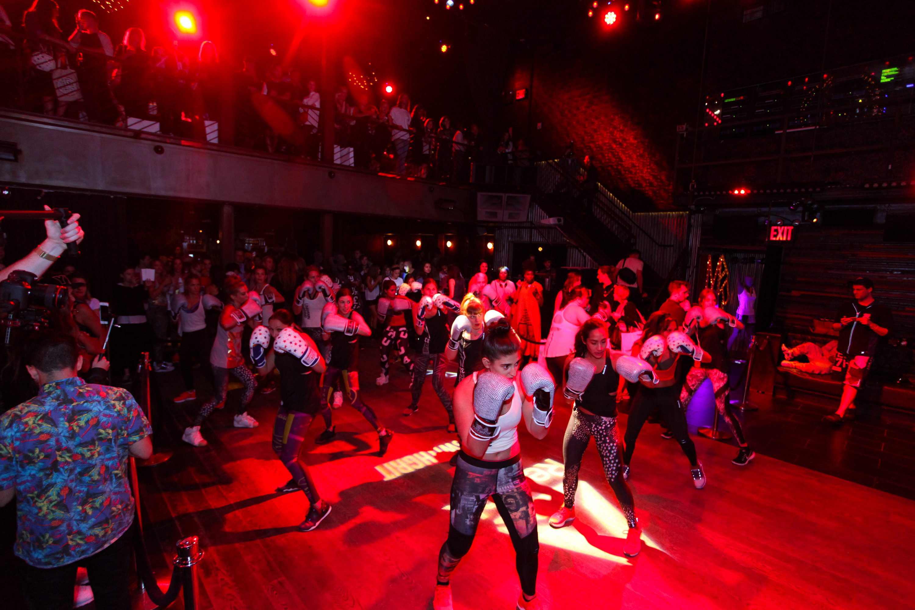 NEW YORK, NY - SEPTEMBER 16: Guests participate in the Ultimate Boxing Overthrow Class at Marquee on September 16, 2015 in New York City. (Photo by Donald Bowers/Getty Images for Reebok)