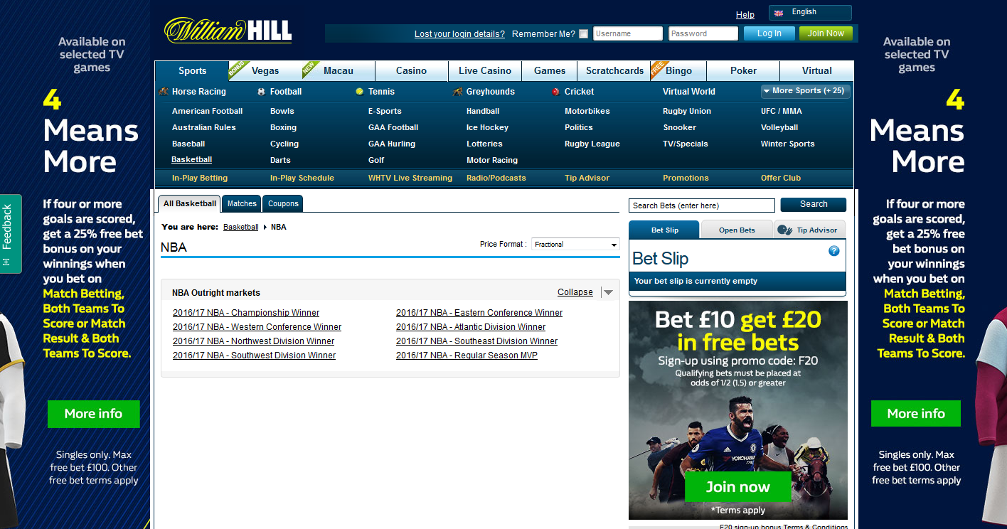 William Hill offers the best NBA betting opportunities